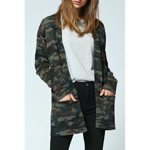 Sanctuary Camp Cardigan Camo Camouflage Olive Army Green Long Sweater Pockets S